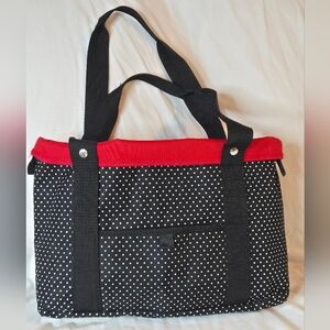 Stylish Black and Red Polka Dot Tote Bag